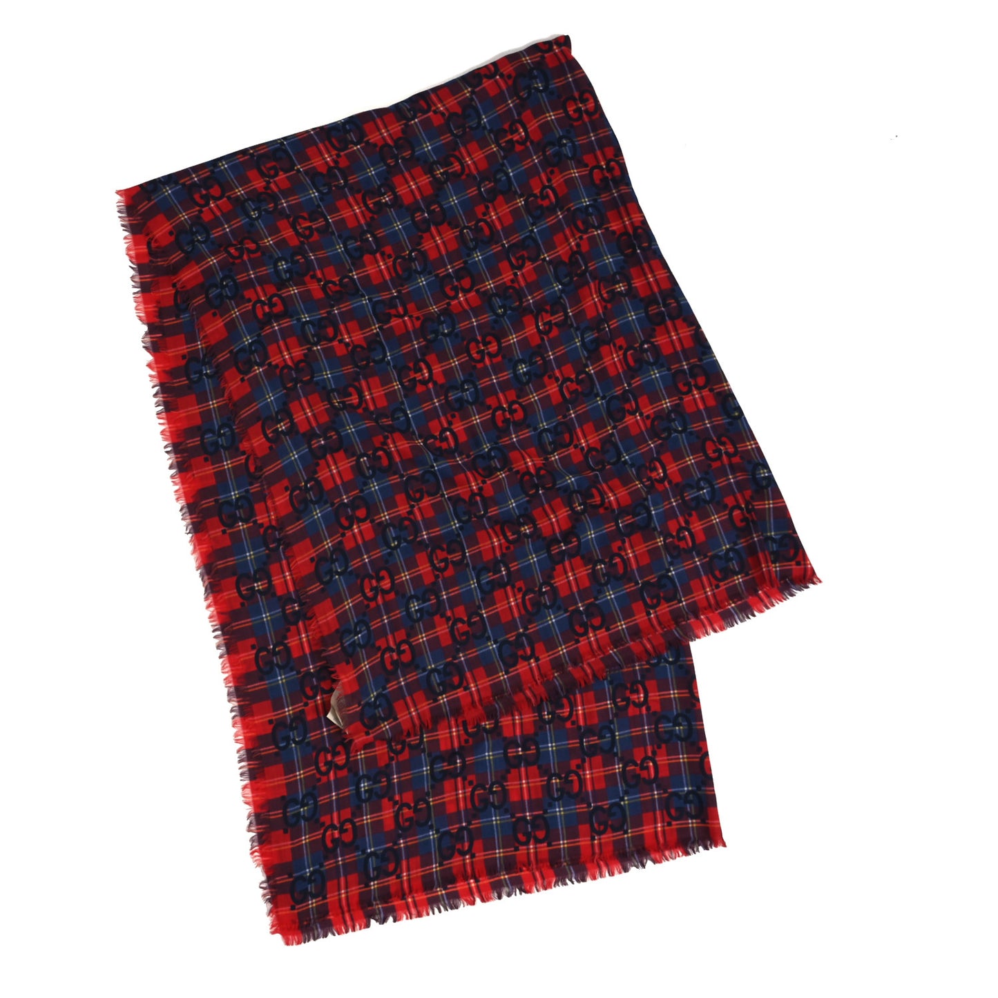 Wool GG Monogram Scarf Red Blue