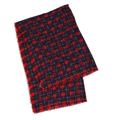 Gucci Wool GG Monogram Scarf Red Blue 2 of 4