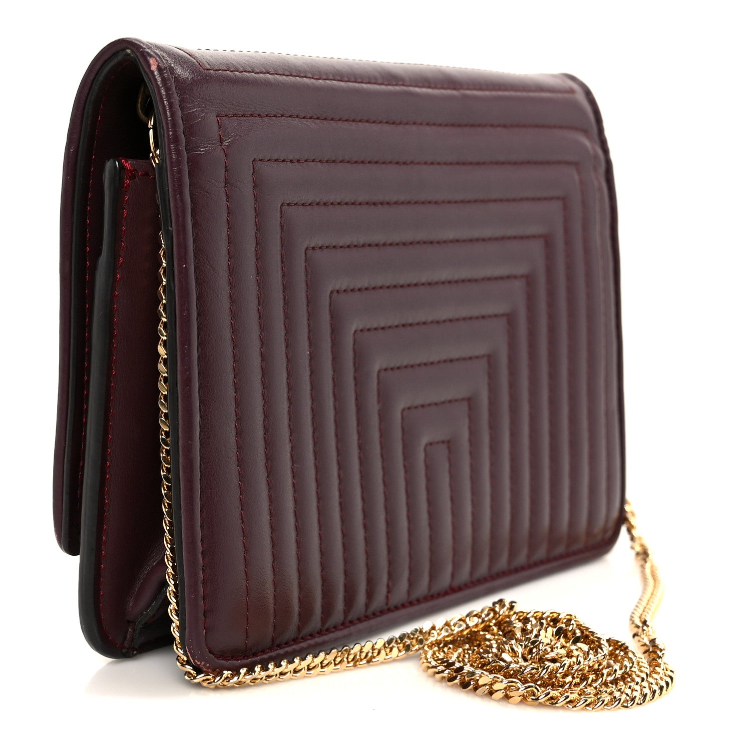 Fendi Shiny Nappa Trapuntata Dotcom Tube Wallet On Chain Bordeaux 3 of 13