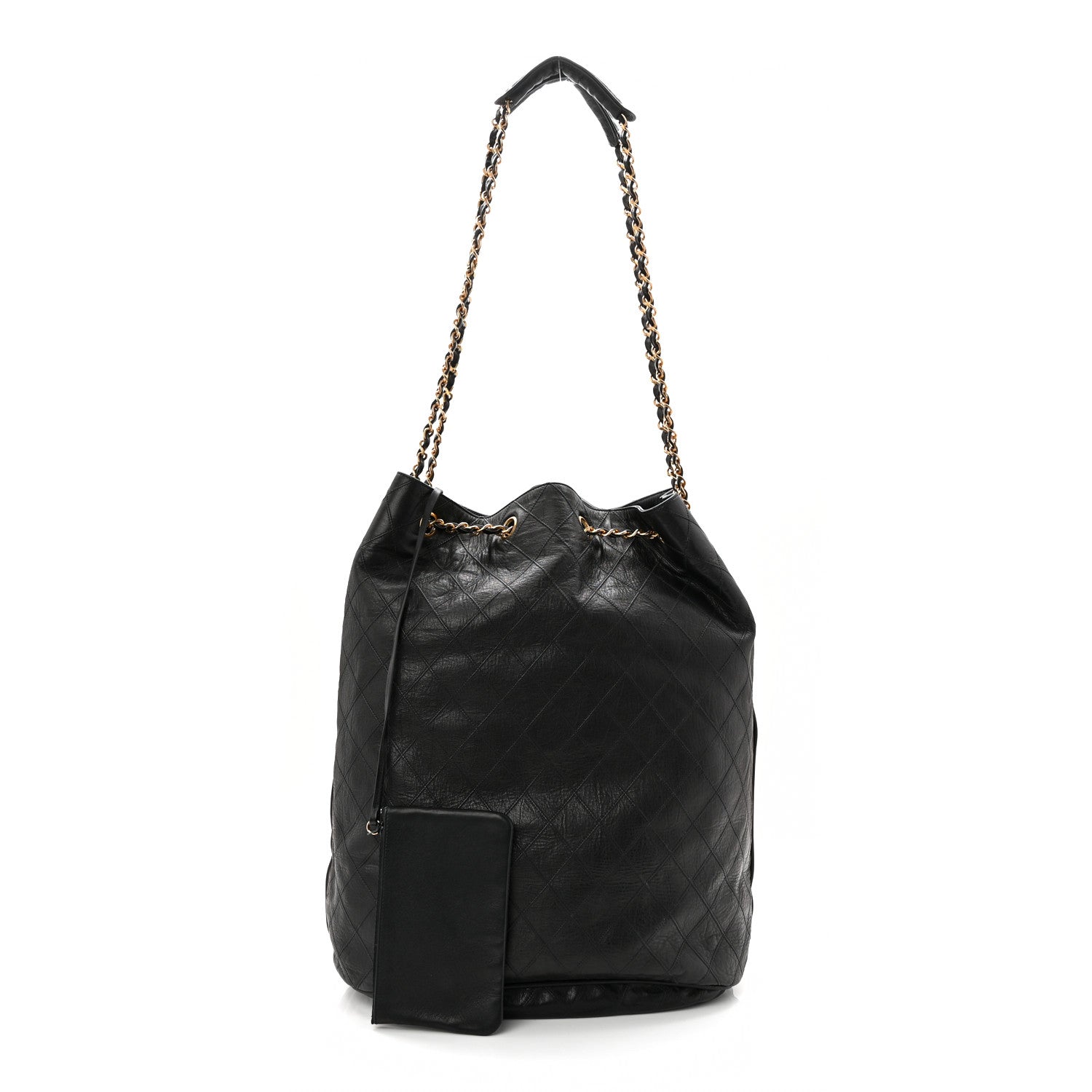 Chanel Grained Calfskin Quilted Drawstring Bucket Bag Black 3 of 13