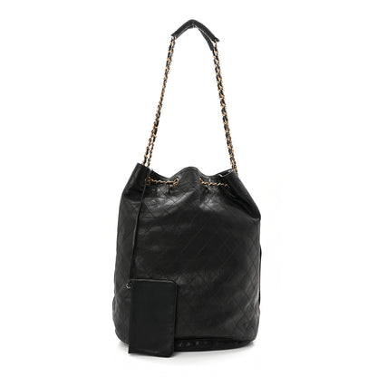 Chanel Grained Calfskin Quilted Drawstring Bucket Bag Black 3 of 13