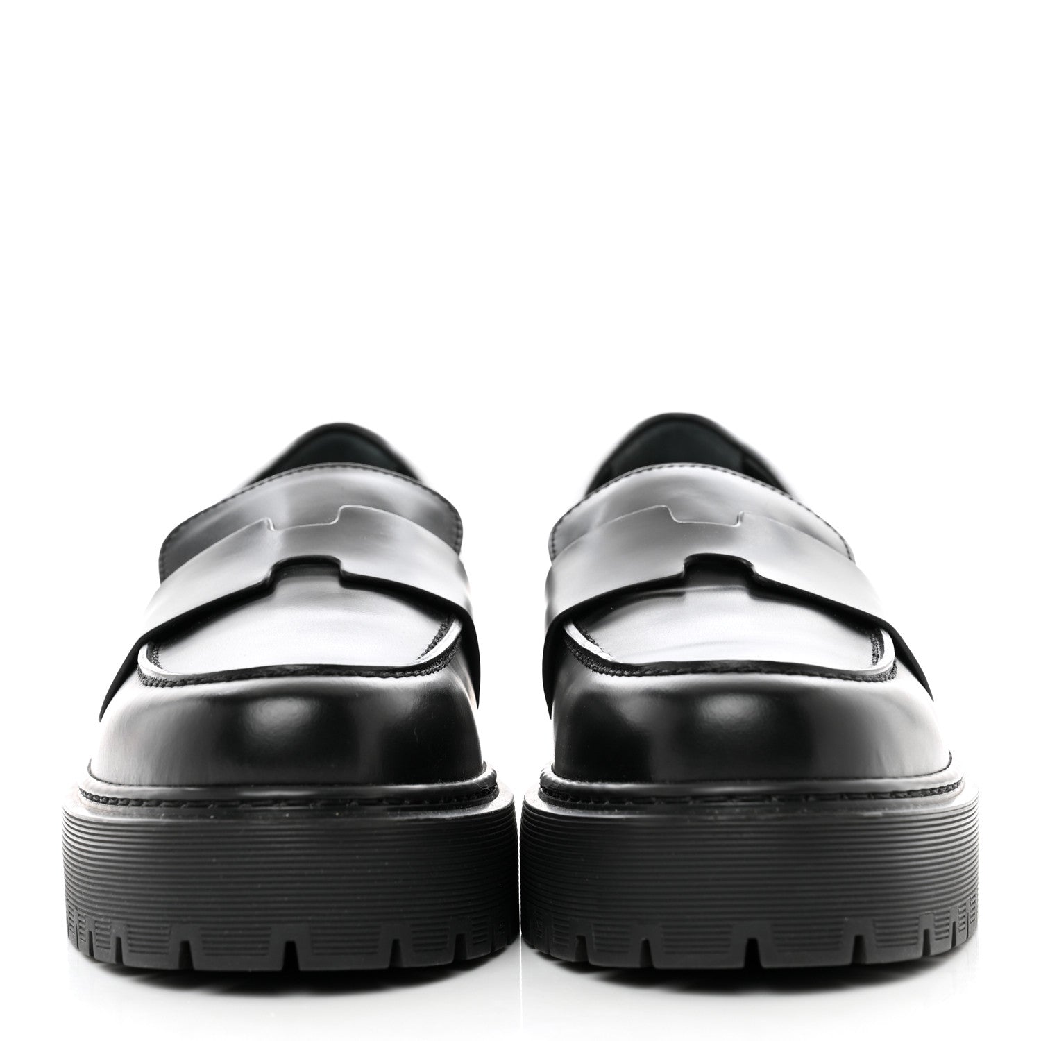 Hermes Glazed Calfskin Womens Gentle Loafers 38.5 Black 2 of 8