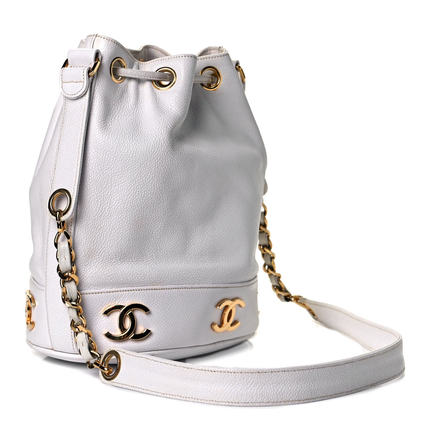 Chanel Caviar Drawstring Bucket Bag White 3 of 17