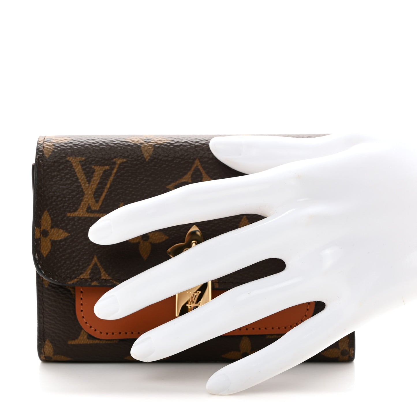 Monogram Flower Lock Compact Wallet Caramel