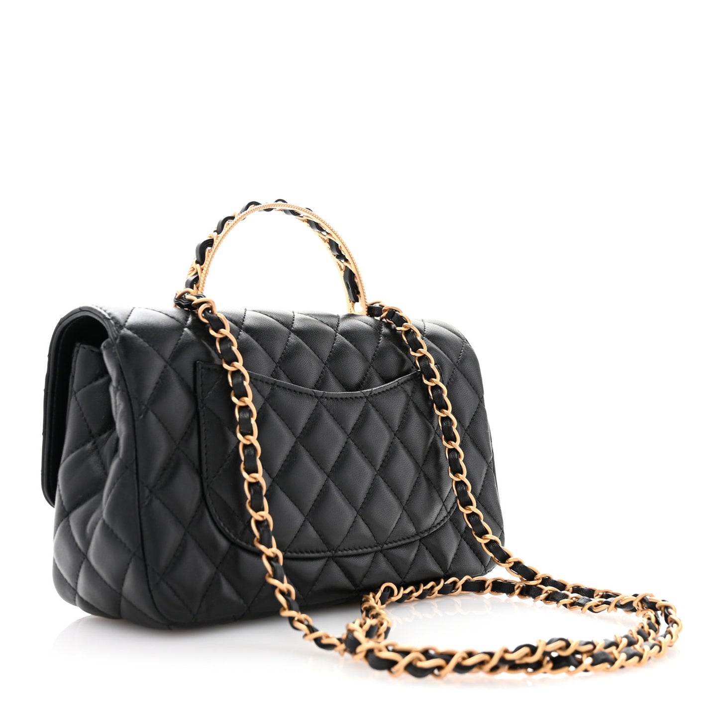 Lambskin Quilted Small Metal Top Handle Flap Black