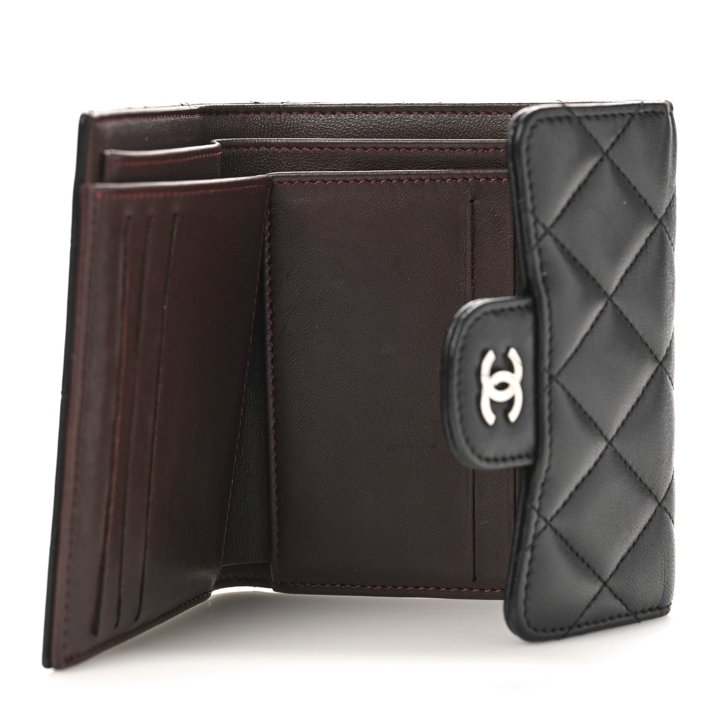 Lambskin Quilted Small Compact Wallet Black