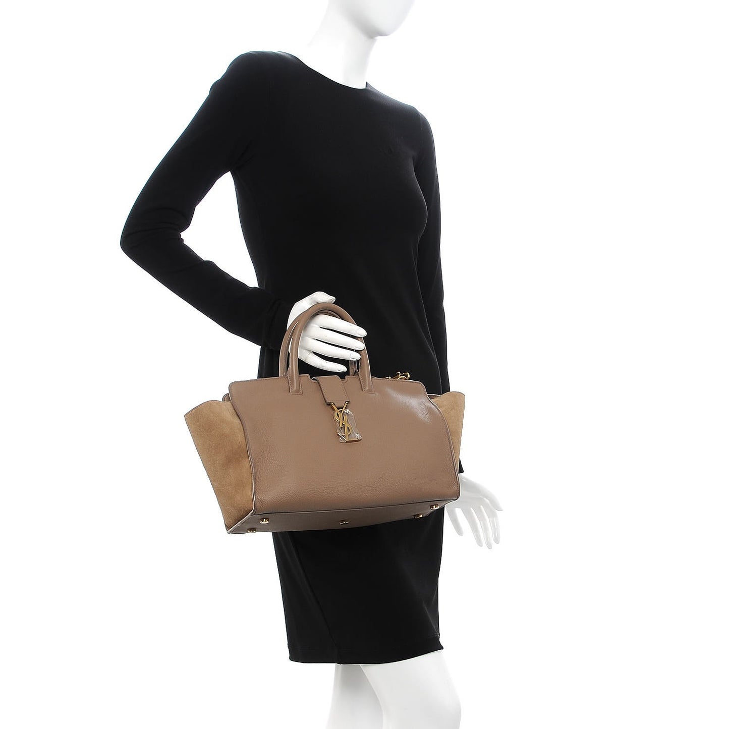 Calfskin Suede Small Monogram Downtown Cabas Dark Beige