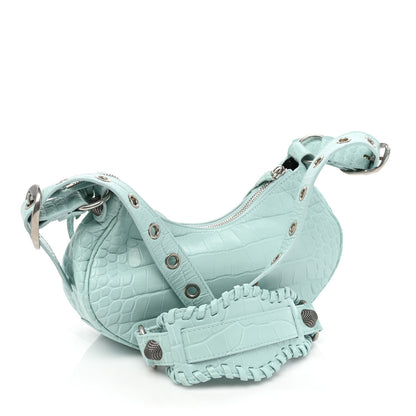 Balenciaga Extra Supple Calfskin Crocodile Embossed Le Cagole Shoulder Bag XS Green Acqua 2 of 9