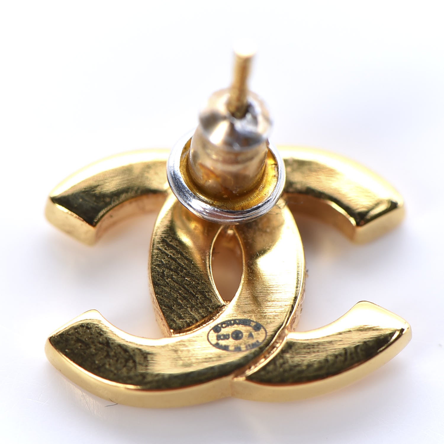 Chanel Metal Paris Button Earrings Gold 4 of 5