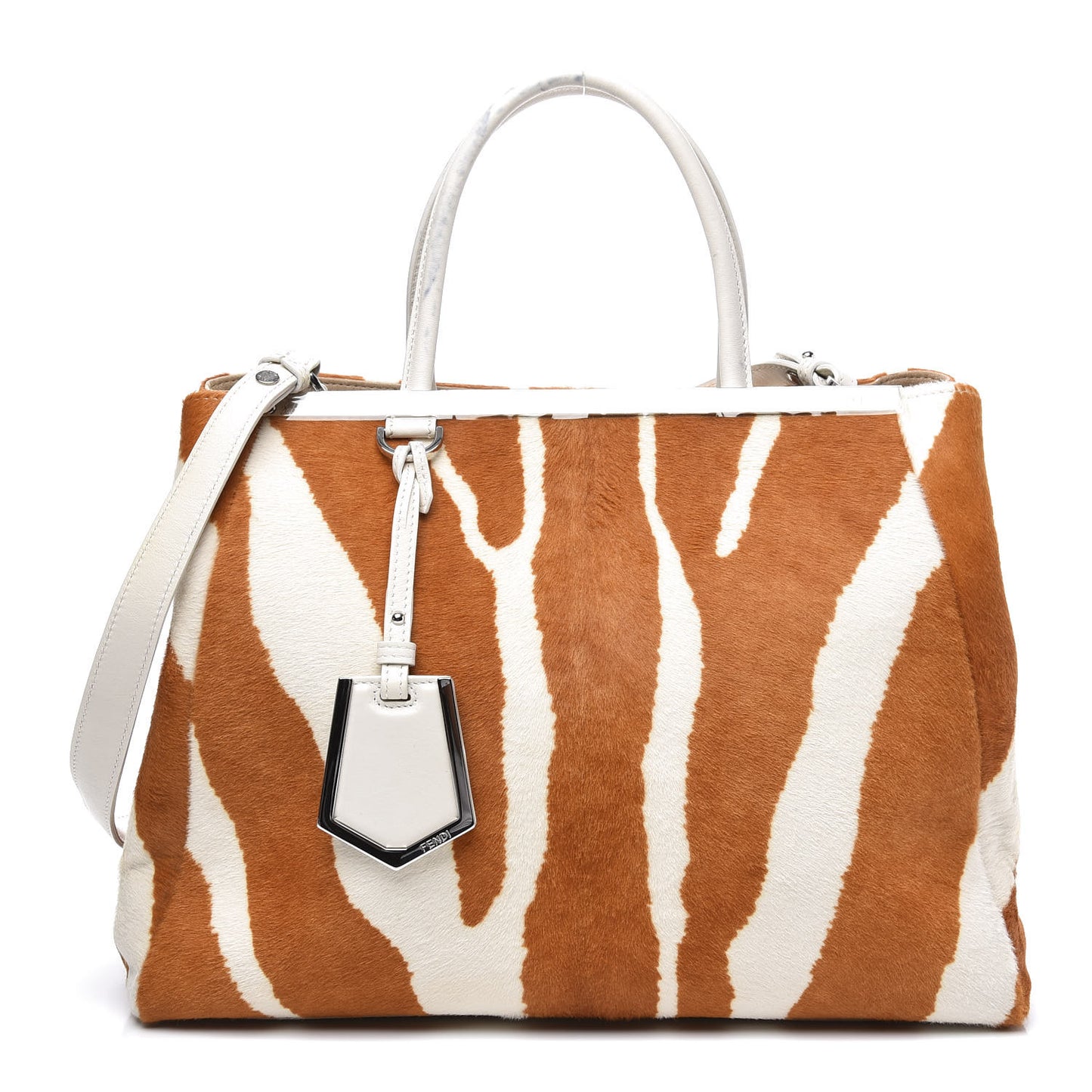 Calf Hair Zebra Print Regular 2Jours Tote Orange White