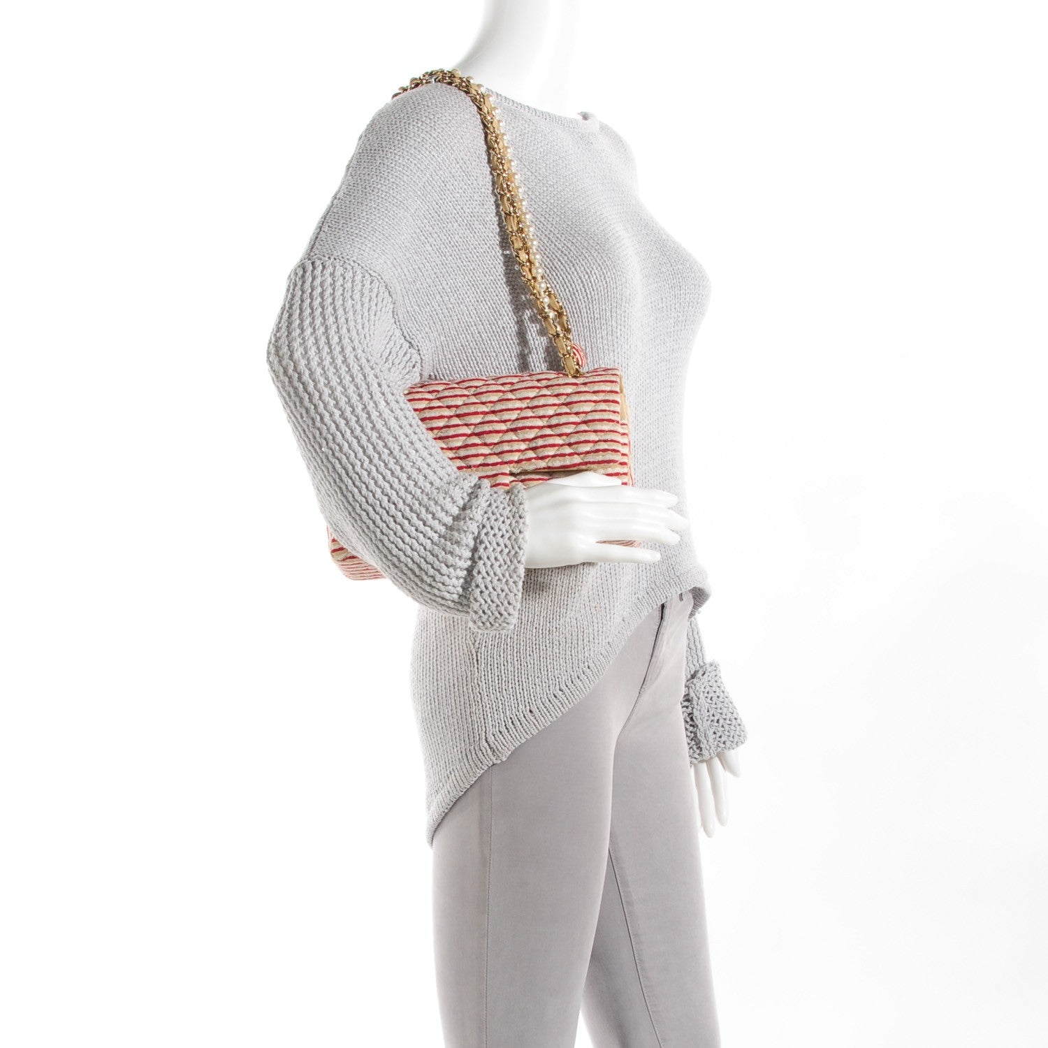 Chanel Jersey Quilted Medium Coco Sailor Flap Red White 3 of 8