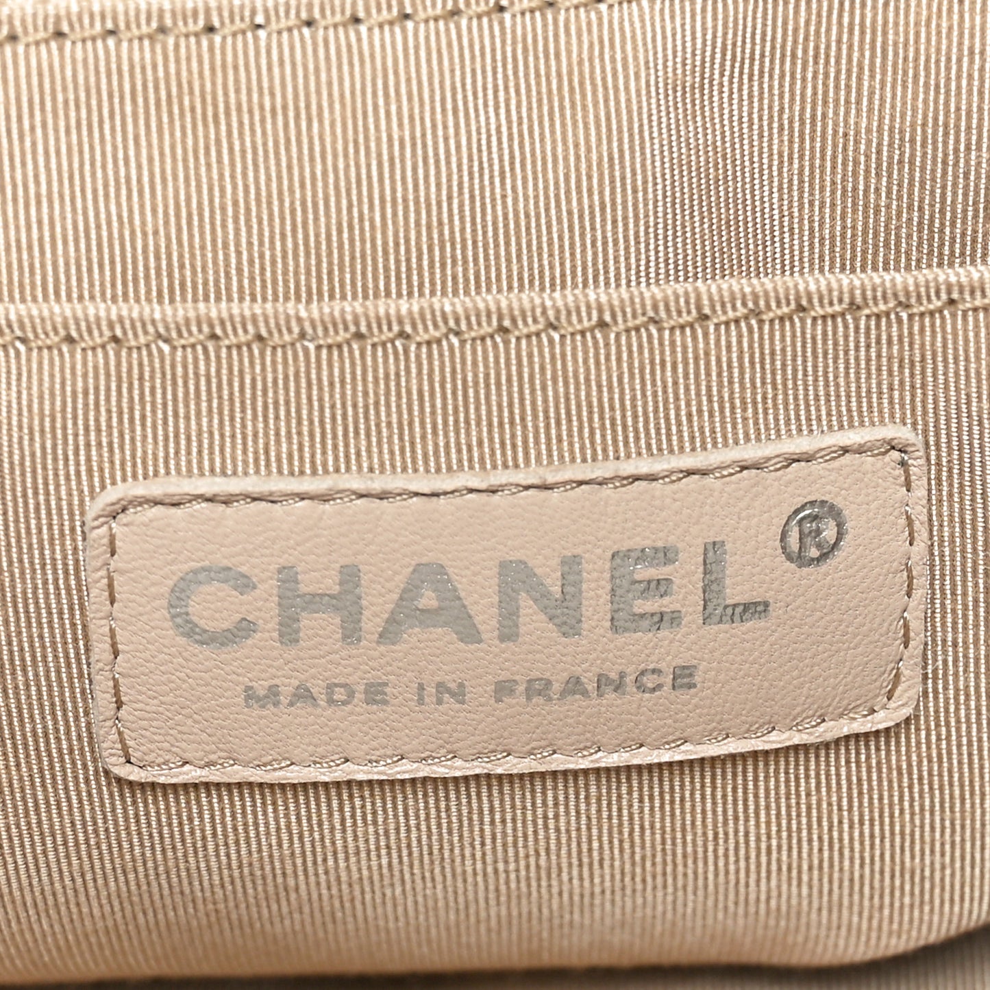 Deerskin Chevron Medium CC Chain Bucket Drawstring Bag Beige