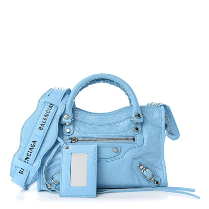 Balenciaga Agneau Classic Silver Hardware Mini City Logo Strap Baby Blue Black 1 of 11
