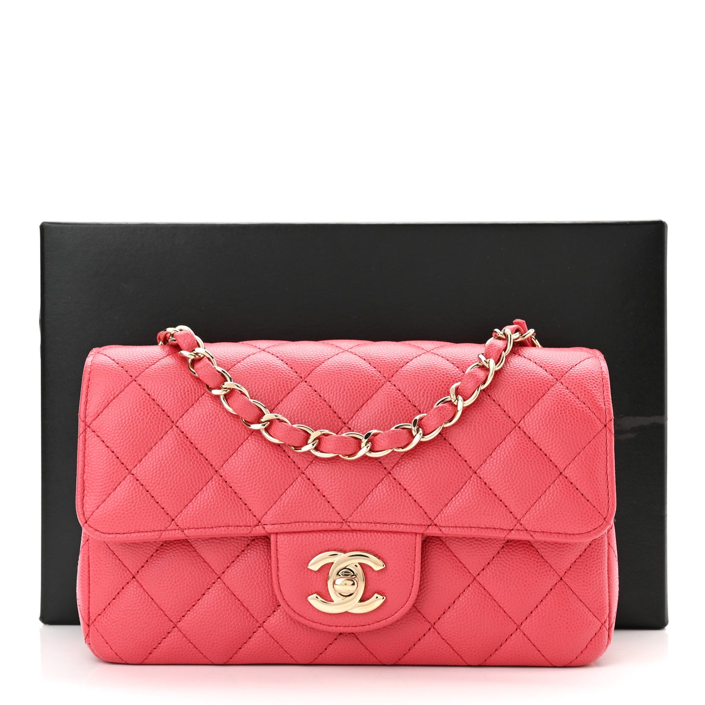 Caviar Quilted Mini Rectangular Flap Dark Pink