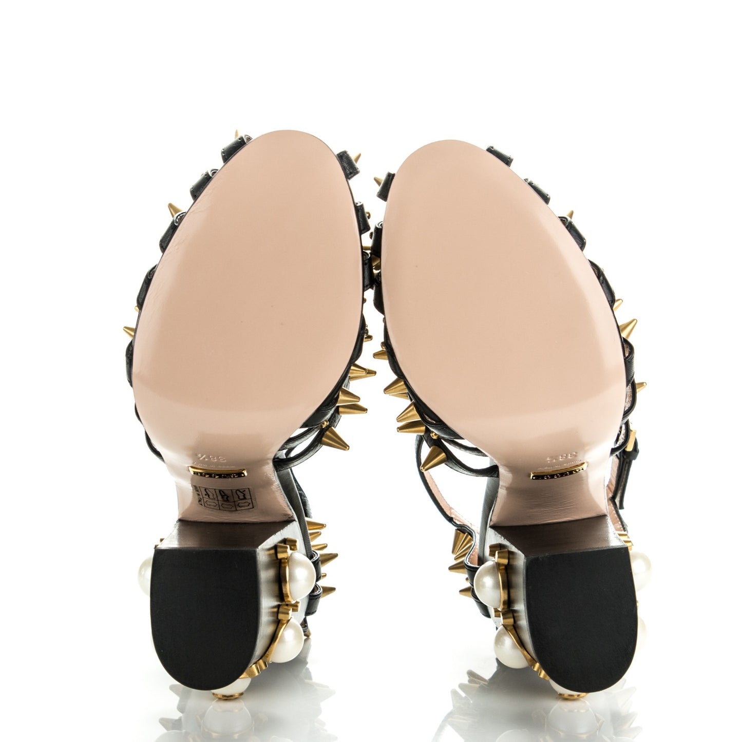 Kid Leather Studded Kendall Sandals 38.5 Black Gold