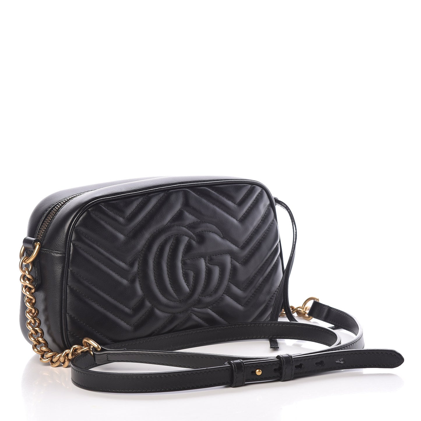 Calfskin Matelasse Small GG Marmont Chain Shoulder Bag Black