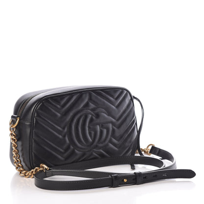 Gucci Calfskin Matelasse Small GG Marmont Chain Shoulder Bag Black 3 of 13