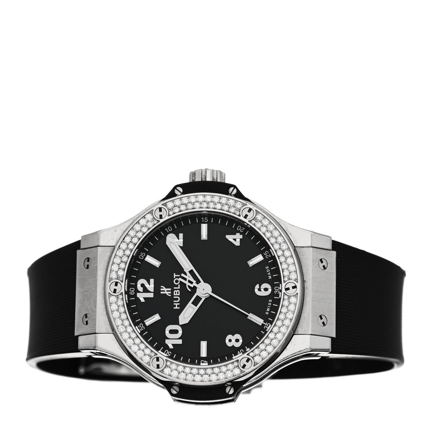 Stainless Steel Rubber Diamond Pave Bezel 38mm Big Bang Quartz Watch Black 361.SX.1270.RX.1104
