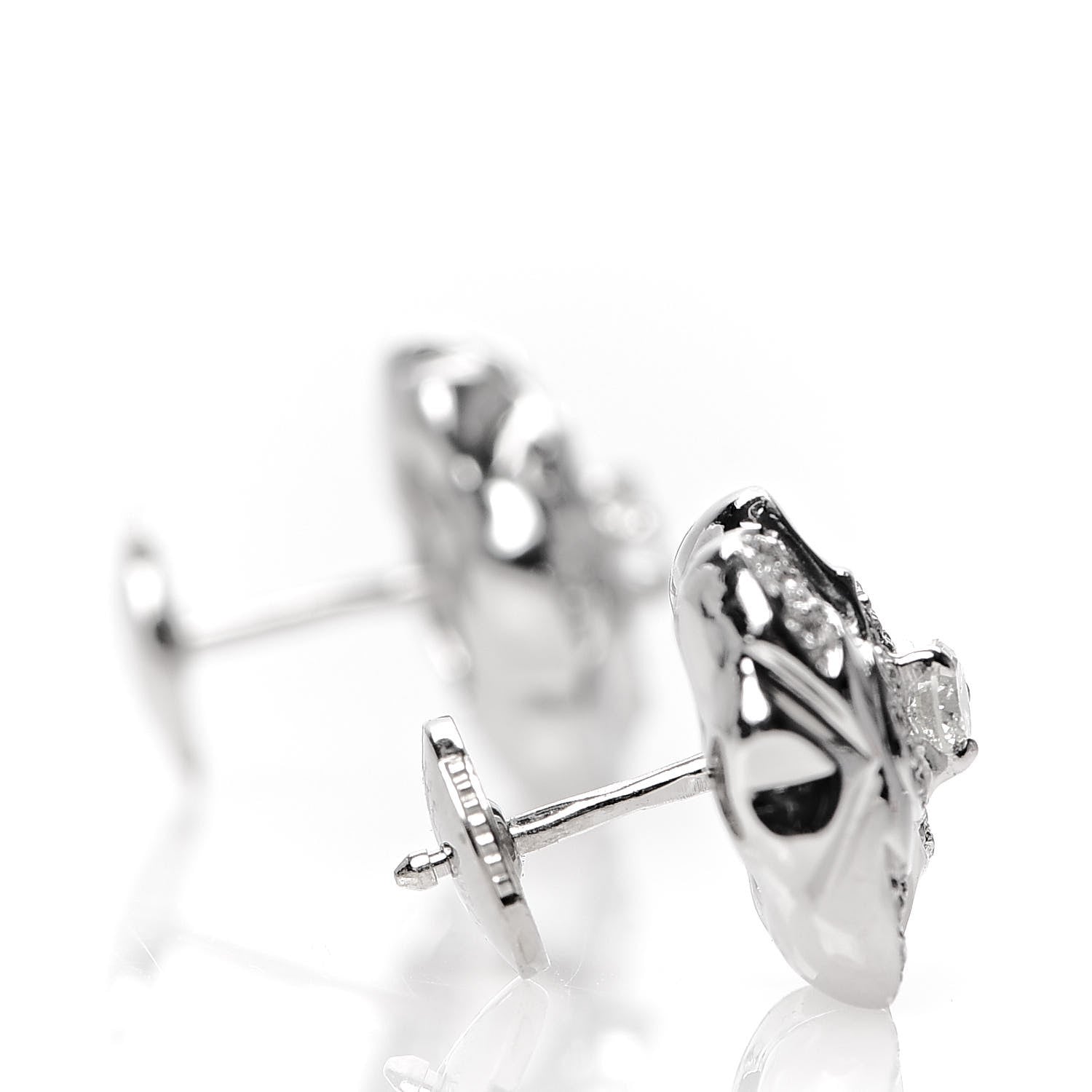 Chanel 18K White Gold Diamond .62ctw Camelia Stud Earrings 3 of 5