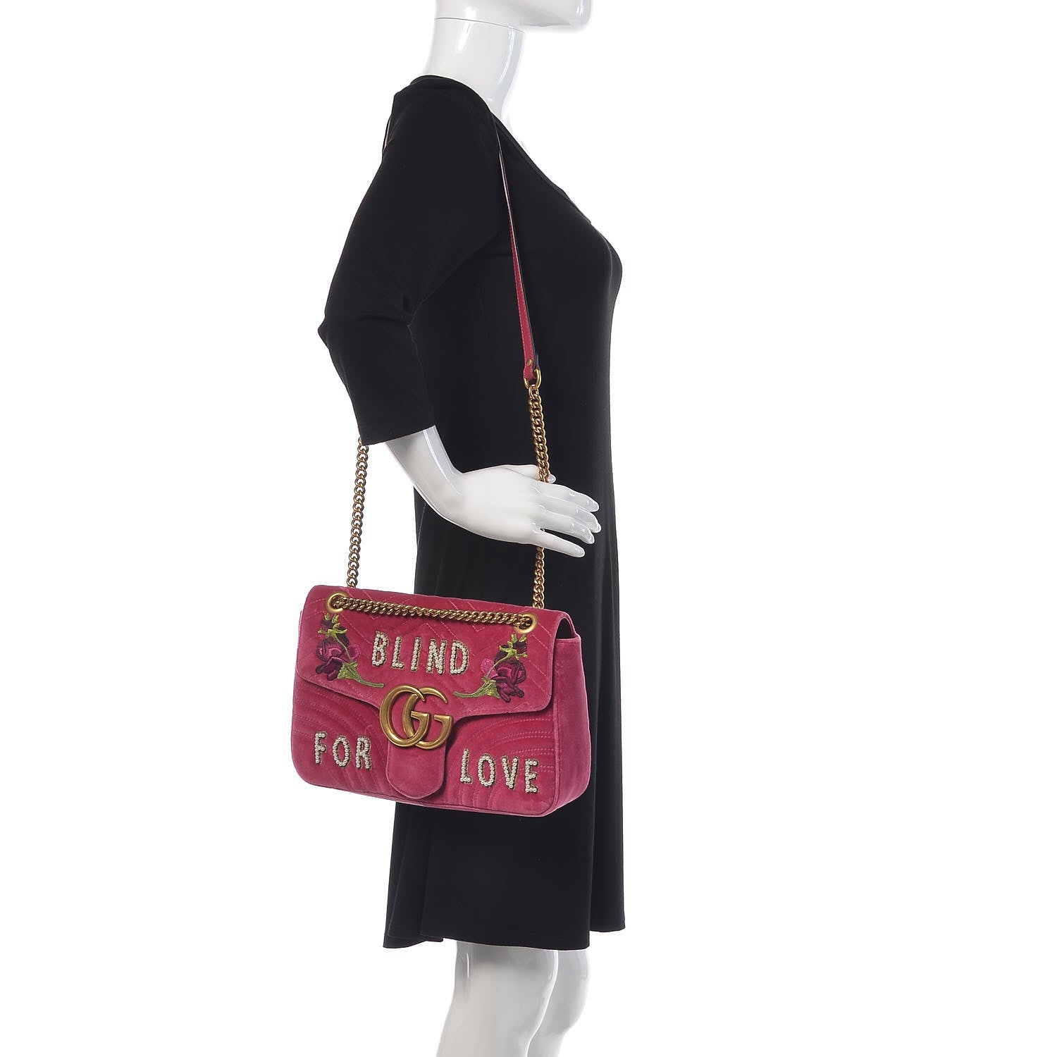 Gucci Velvet Matelasse Blind for Love Embroidered Medium GG Marmont Shoulder Bag Light Raspberry Rose Multicolor 2 of 12