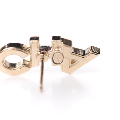 Chanel Crystal Pearl Signature Stud Earrings Gold 4 of 5