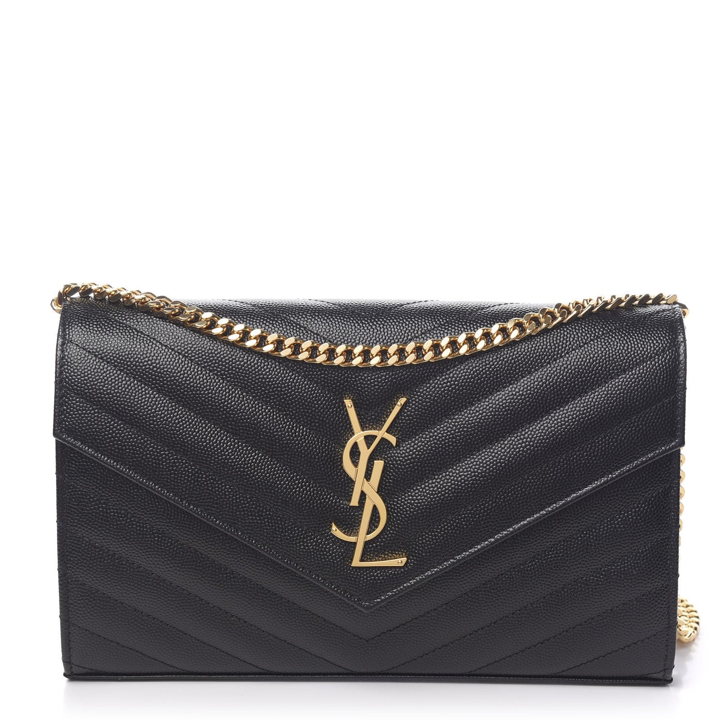 Grain De Poudre Matelasse Chevron Monogram Chain Wallet Black