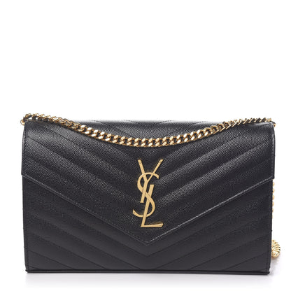 Saint Laurent Grain De Poudre Matelasse Chevron Monogram Chain Wallet Black 1 of 10