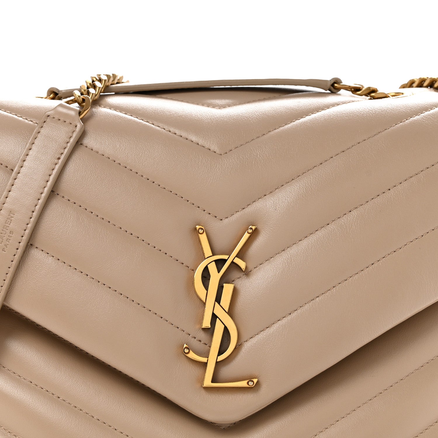 Saint Laurent Calfskin Y Quilted Monogram Medium Loulou Chain Satchel Dark Beige 8 of 15