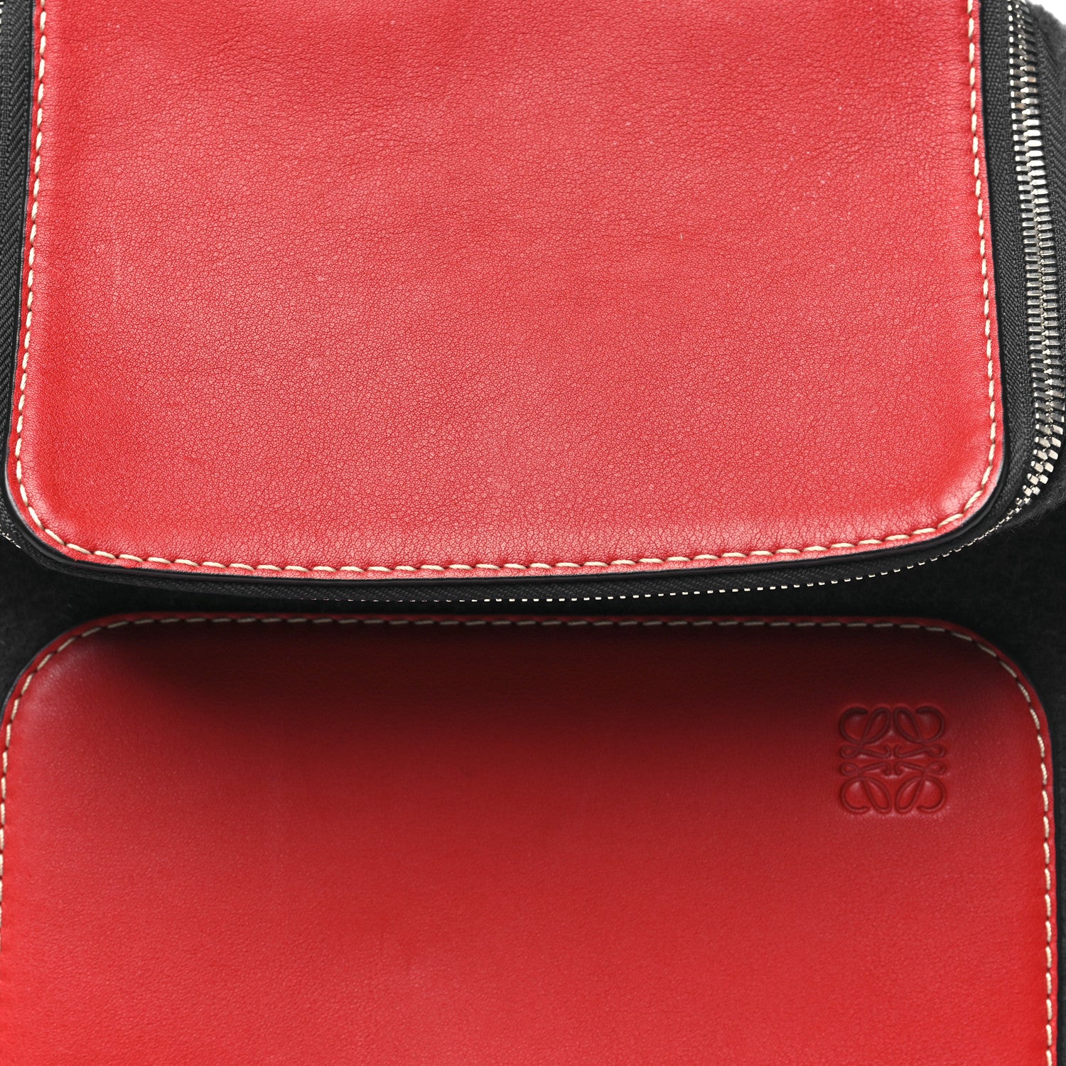 Loewe Wool Sheepskin Goya Grid Backpack Red Blue 7 of 9