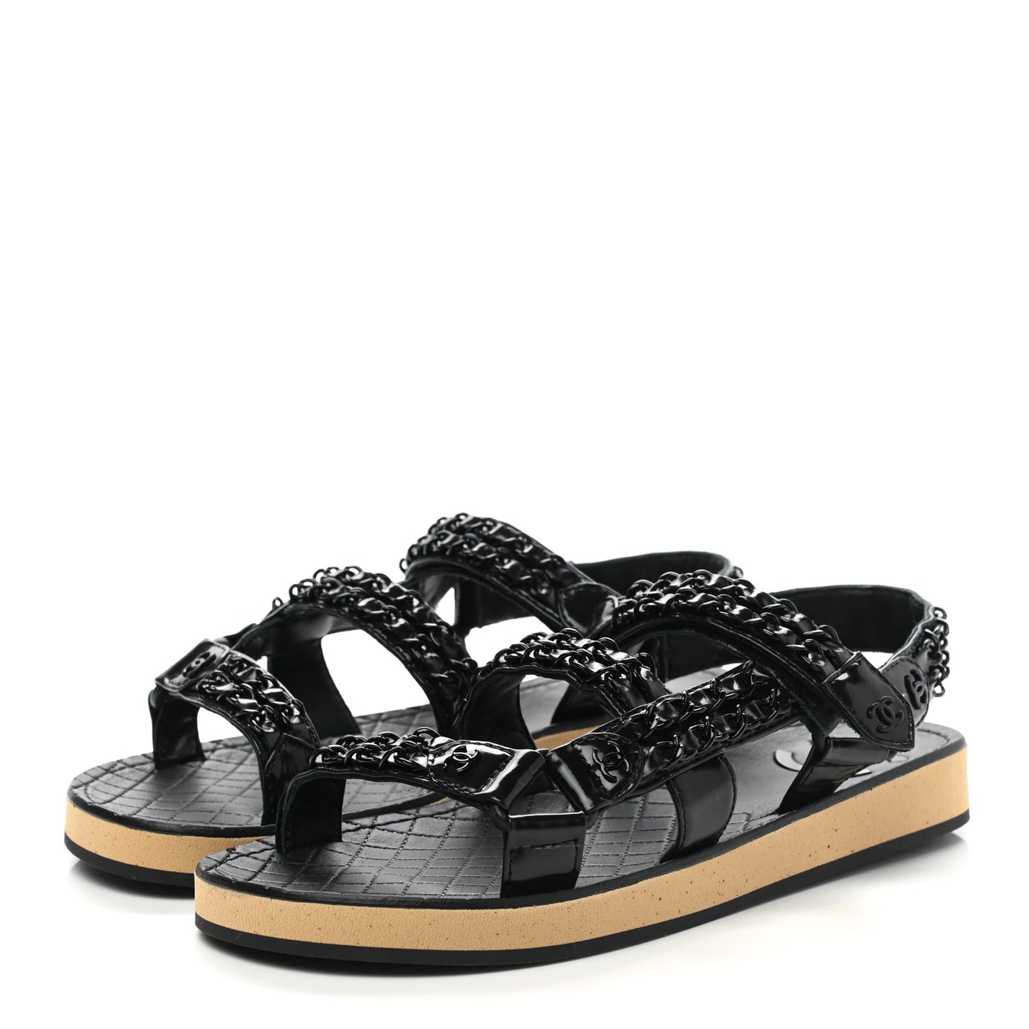 Laminated Goatskin Chain Sandals 37 So Black