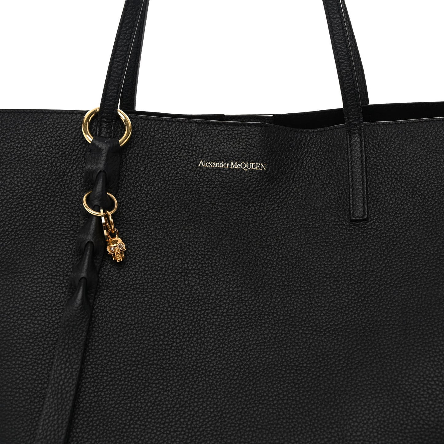 Grained Calfskin Skull Open Shopper Tote Black