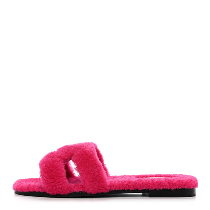 Hermes Woolskin Oran Sandals 38 Rose Fuchsia 1 of 4
