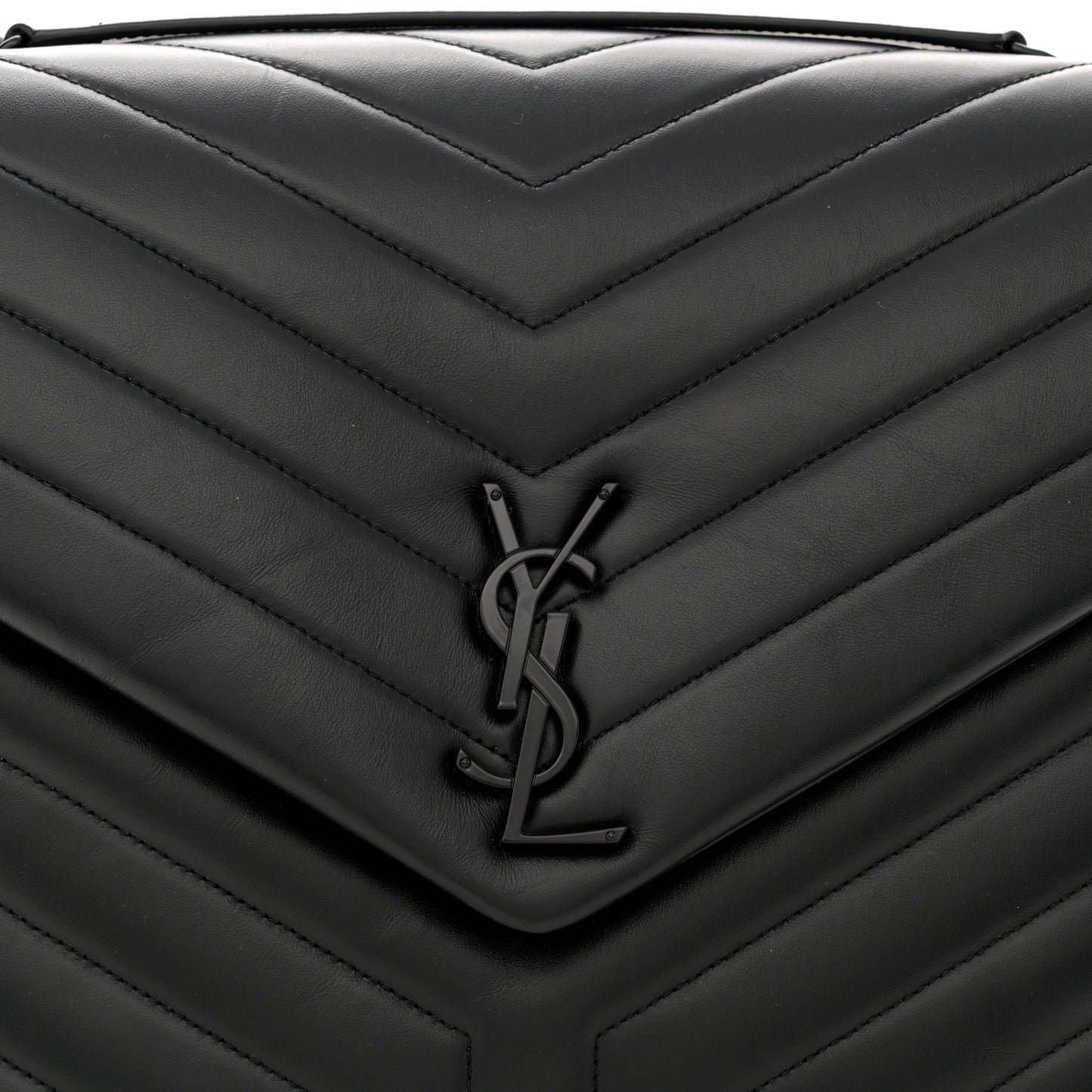 Calfskin Y Quilted Monogram Monochrome Large Loulou Chain Satchel Black