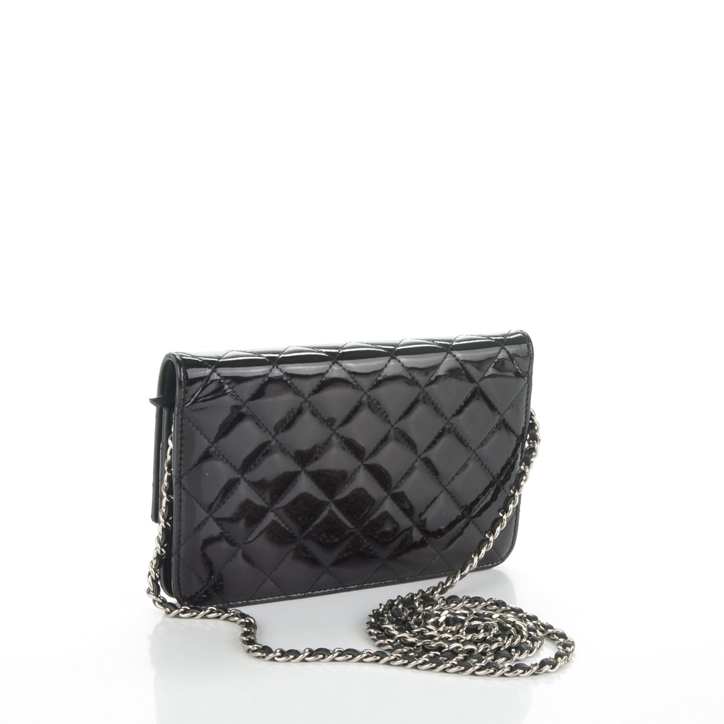 Patent Quilted Brilliant Wallet On Chain WOC Black