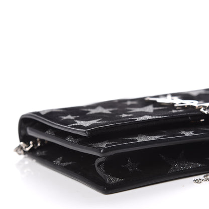 Saint Laurent Suede Star Print Monogram Tassel Chain Wallet Black Silver 5 of 10