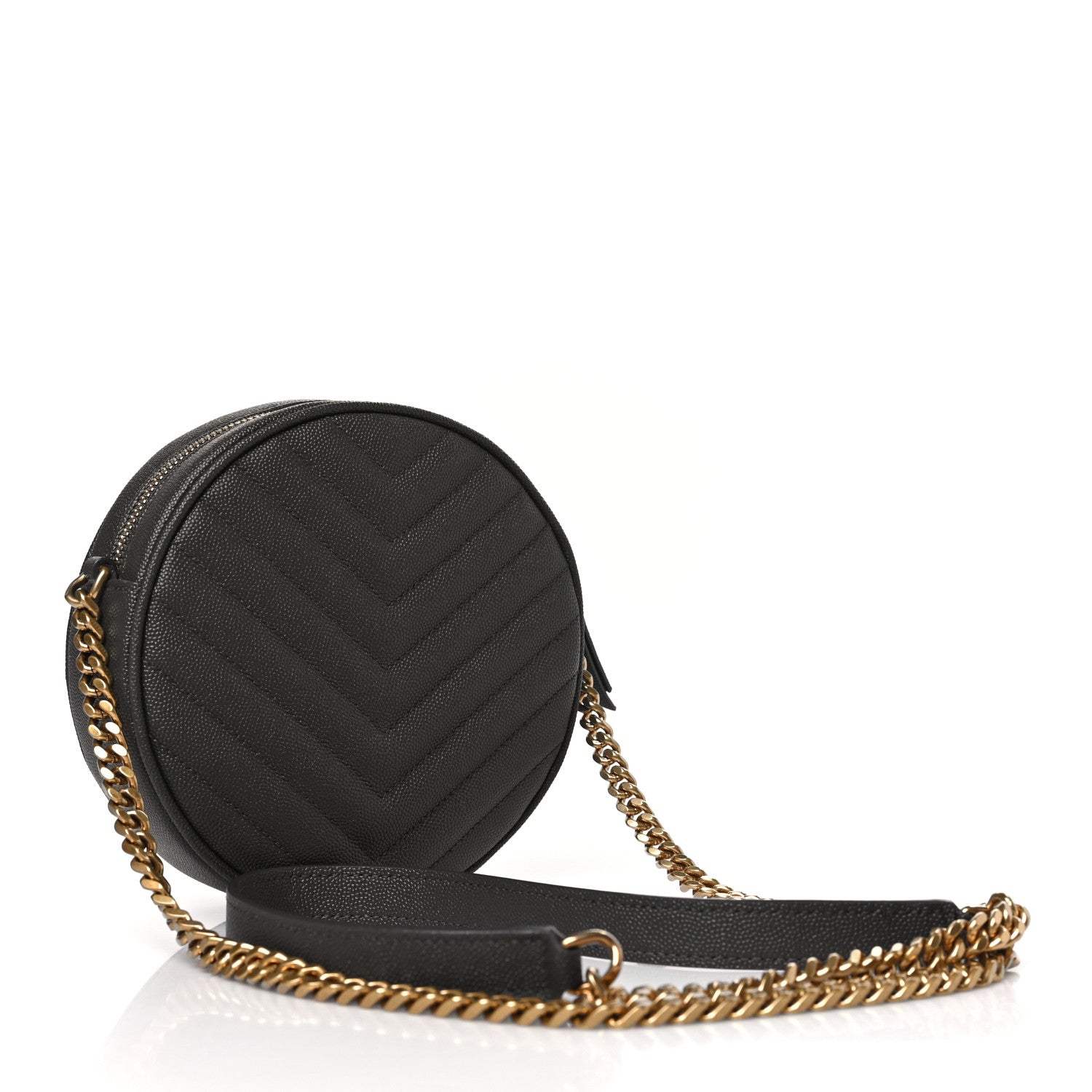 Saint Laurent Grain De Poudre Matelasse Chevron Quilted Round Vinyle Camera Bag Pebble 2 of 8
