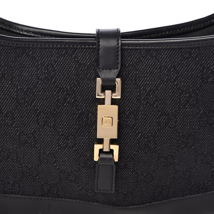 Gucci Denim Monogram Small Jackie O Hobo Black 8 of 10