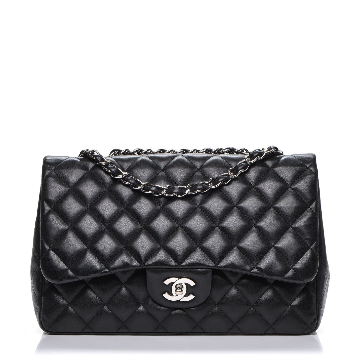 Lambskin Quilted Jumbo Single Flap Black