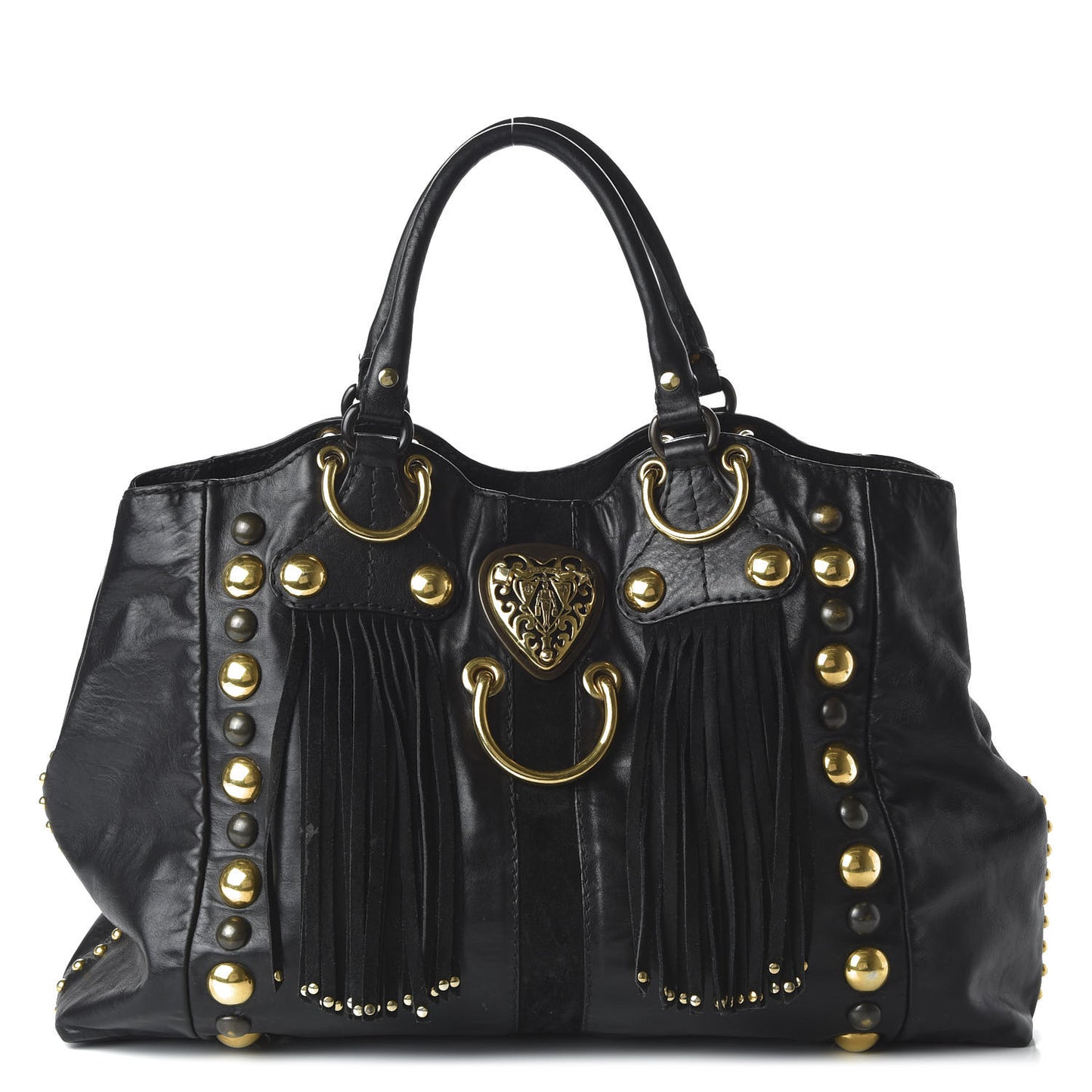 Calfskin Suede Fringe Large Babouska Tote Black