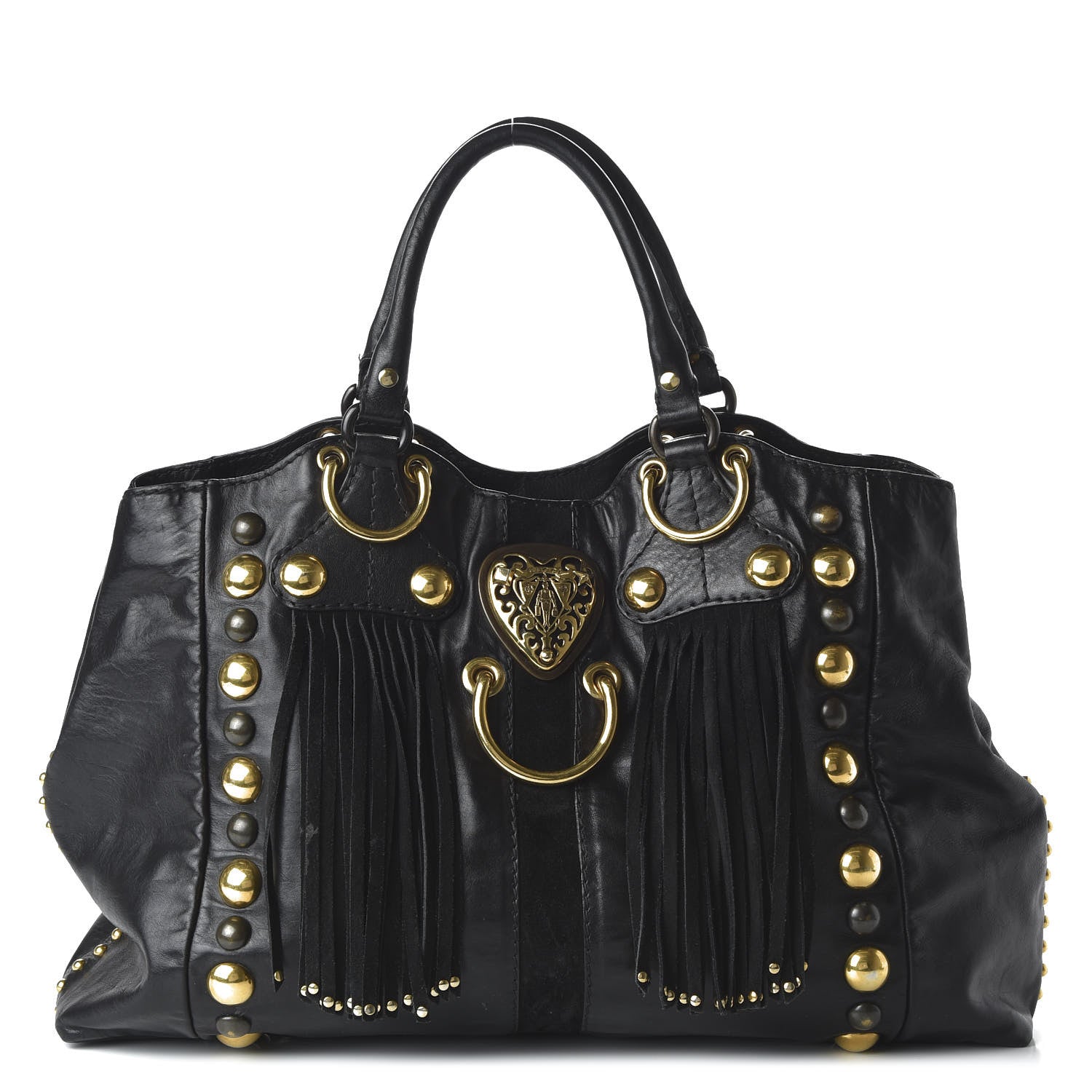 Gucci Calfskin Suede Fringe Large Babouska Tote Black 1 of 11