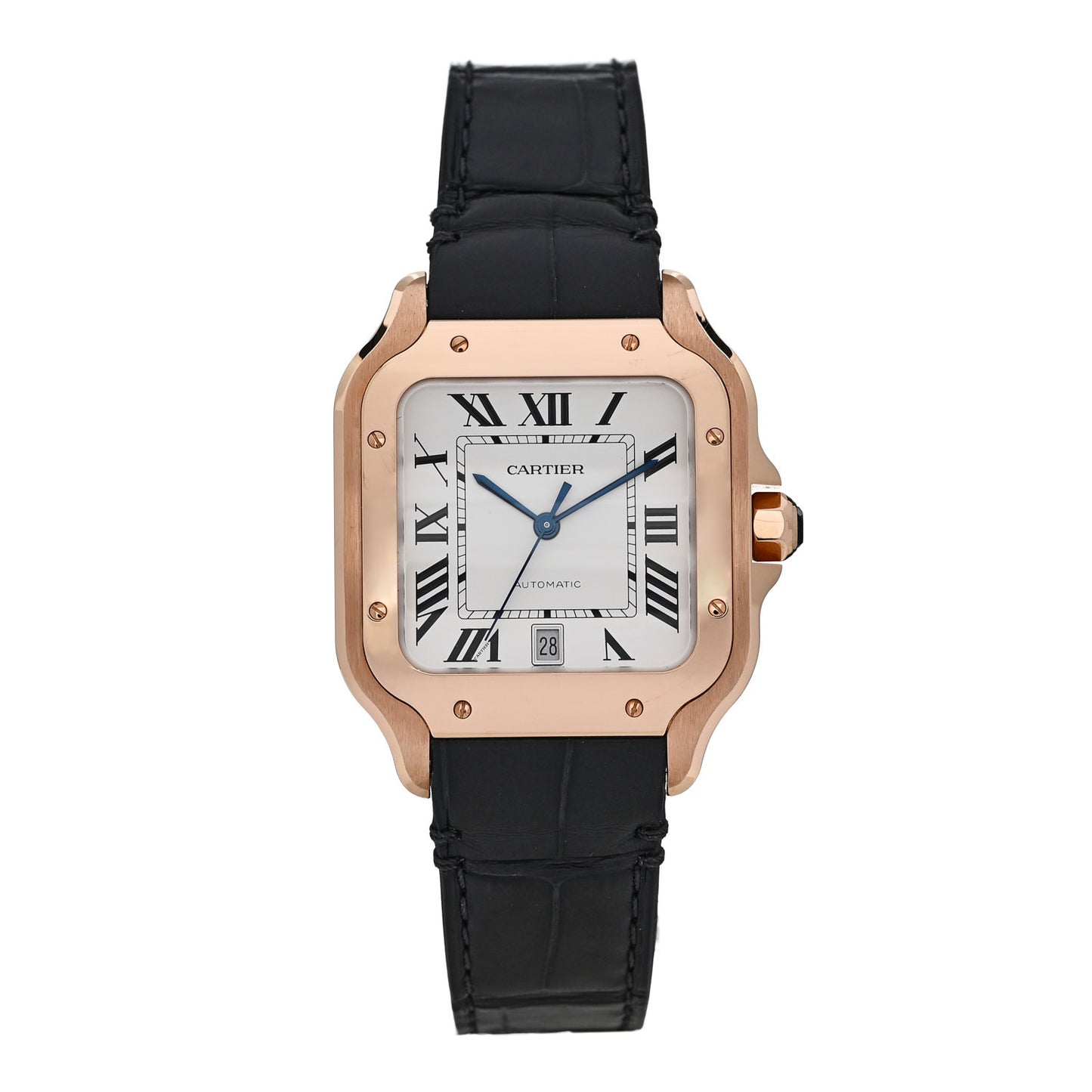 18K Pink Gold Alligator 39.8mm Santos de Cartier Automatic Watch Grey