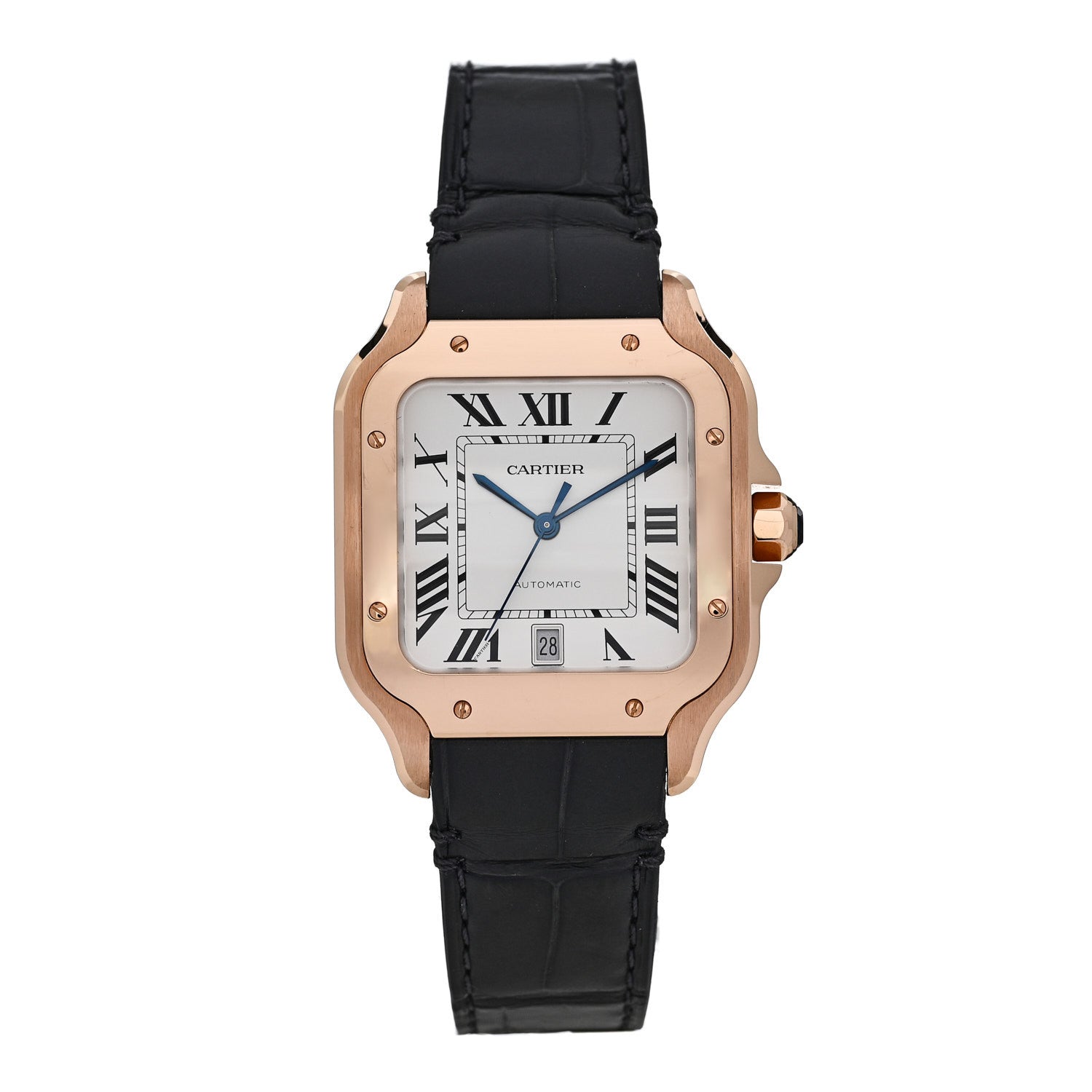 Cartier 18K Pink Gold Alligator 39.8mm Santos de Cartier Automatic Watch Grey 1 of 5