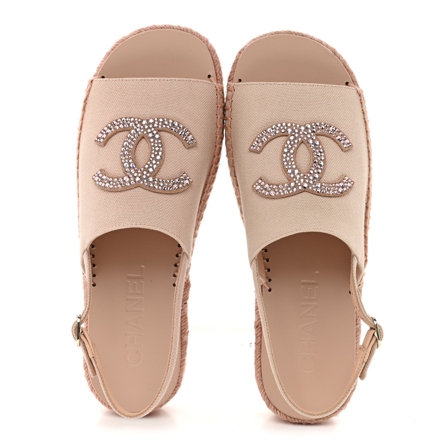 Chanel Canvas Strass CC Espadrille Slingback Sandals 38 Pink 2 of 9