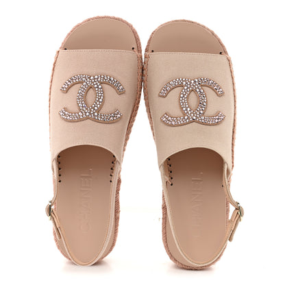 Chanel Canvas Strass CC Espadrille Slingback Sandals 38 Pink 2 of 9