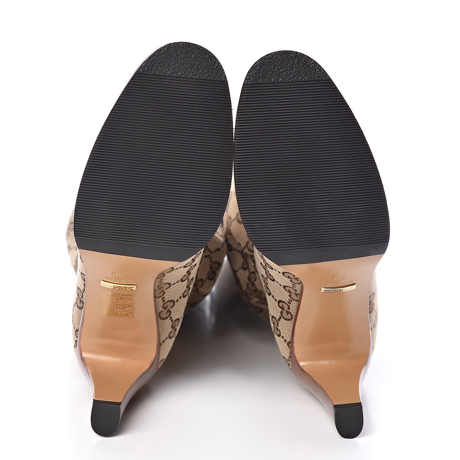 Gucci Monogram Malaga Kid Lisa Mid Heel Boots 38 Beige Ebony 5 of 8