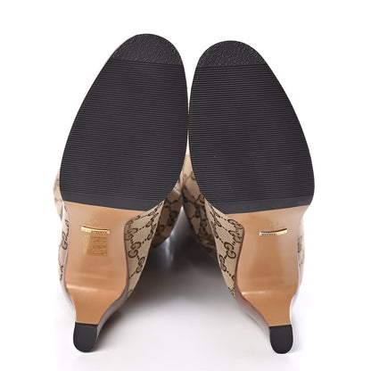 Gucci Monogram Malaga Kid Lisa Mid Heel Boots 38 Beige Ebony 5 of 8