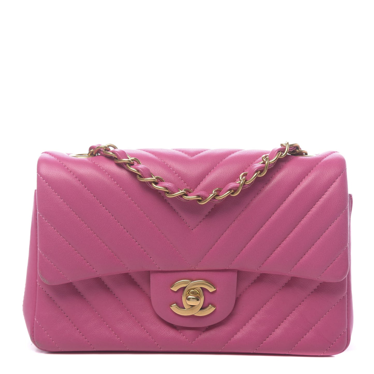 Lambskin Chevron Quilted Mini Rectangular Flap Fuchsia