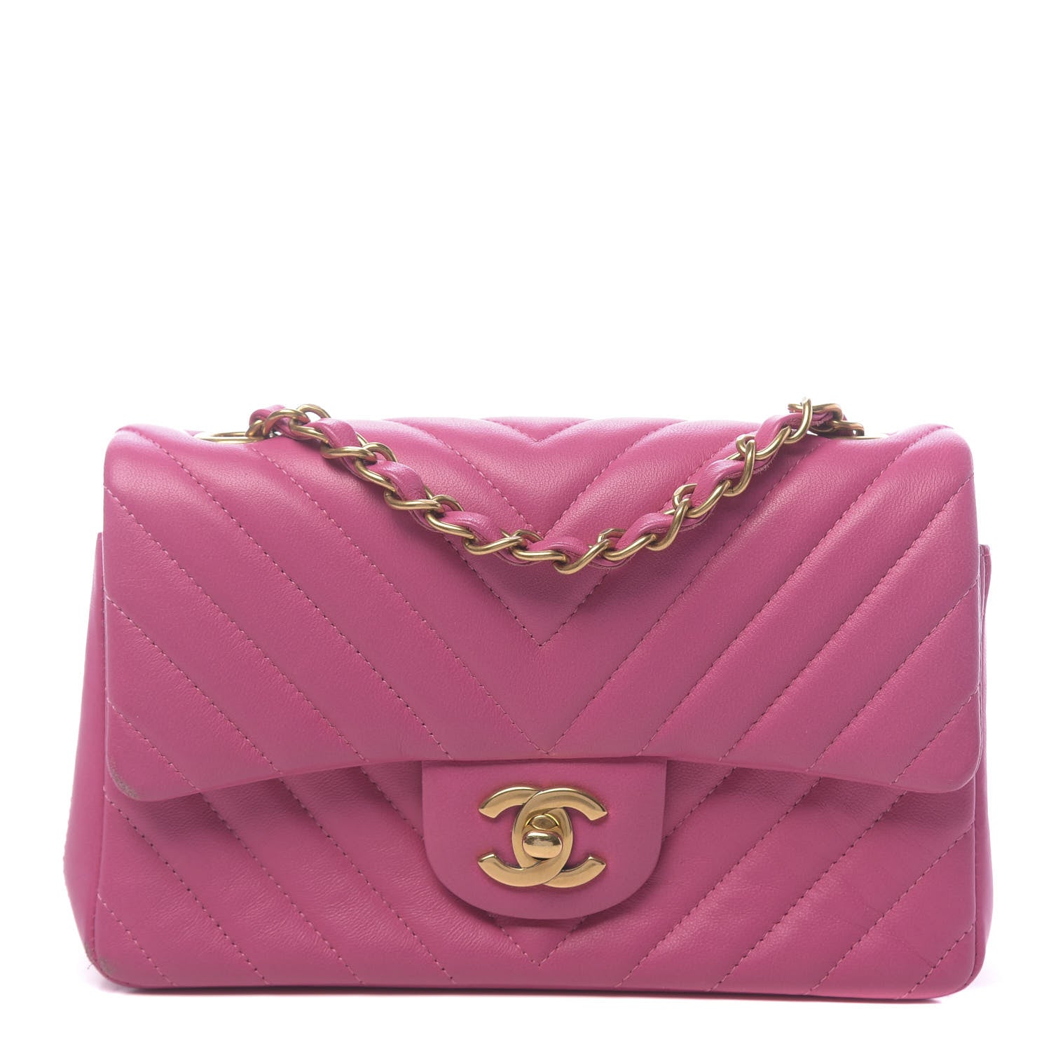 Chanel Lambskin Chevron Quilted Mini Rectangular Flap Fuchsia 1 of 15