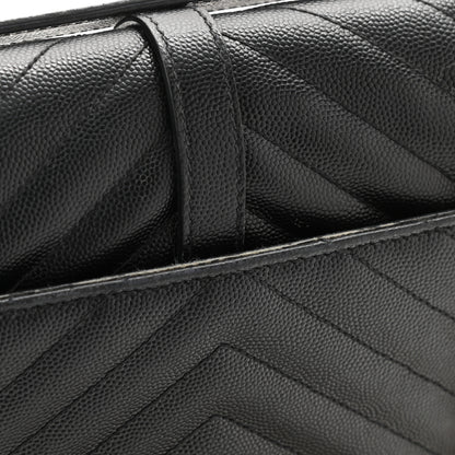 Saint Laurent Grain De Poudre Matelasse Chevron Medium Monogram Satchel Black 12 of 19