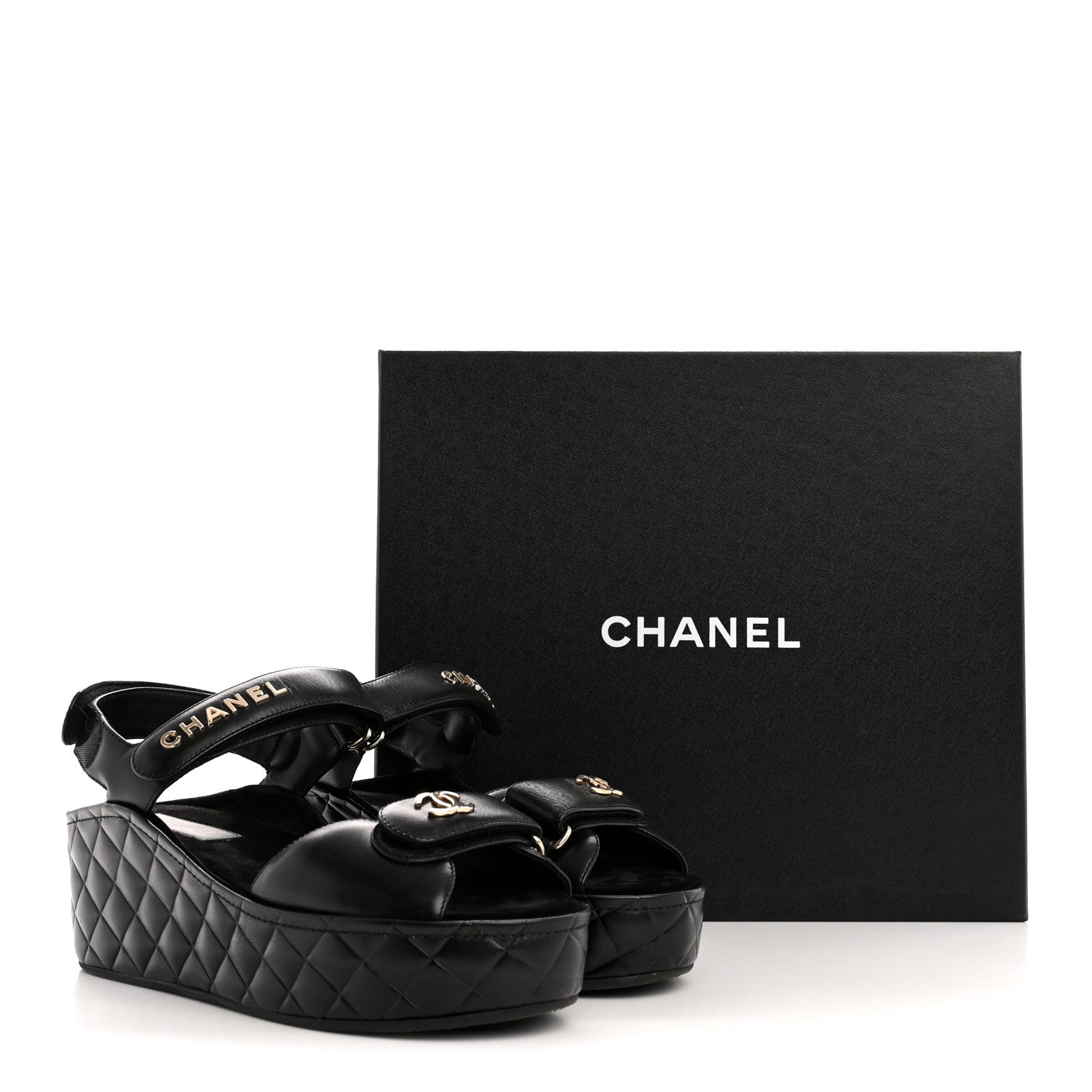 Chanel Shiny Calfskin Logo Platform Sandals 39 Black 10 of 10